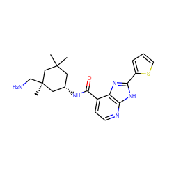 CC1(C)C[C@H](NC(=O)c2ccnc3[nH]c(-c4cccs4)nc23)C[C@@](C)(CN)C1 ZINC000144014189