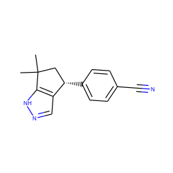 CC1(C)C[C@H](c2ccc(C#N)cc2)c2cn[nH]c21 ZINC000095584561