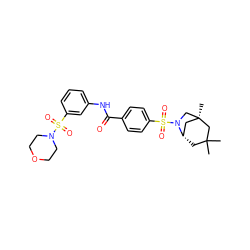 CC1(C)C[C@H]2C[C@@](C)(CN2S(=O)(=O)c2ccc(C(=O)Nc3cccc(S(=O)(=O)N4CCOCC4)c3)cc2)C1 ZINC000100613622