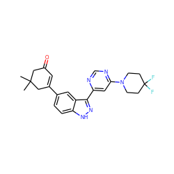 CC1(C)CC(=O)C=C(c2ccc3[nH]nc(-c4cc(N5CCC(F)(F)CC5)ncn4)c3c2)C1 ZINC000225560012