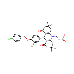 CC1(C)CC(=O)C2=C(C1)N(CCC(=O)O)C1=C(C(=O)CC(C)(C)C1)C2c1ccc(OCc2ccc(Cl)cc2)c(Br)c1 ZINC000008396340