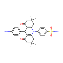 CC1(C)CC(=O)C2=C(C1)N(c1ccc(S(N)(=O)=O)cc1)C1=C(C(=O)CC(C)(C)C1)C2c1ccc(N)cc1 ZINC000473116665