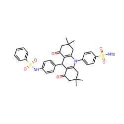 CC1(C)CC(=O)C2=C(C1)N(c1ccc(S(N)(=O)=O)cc1)C1=C(C(=O)CC(C)(C)C1)C2c1ccc(NS(=O)(=O)c2ccccc2)cc1 ZINC000473117432