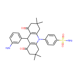 CC1(C)CC(=O)C2=C(C1)N(c1ccc(S(N)(=O)=O)cc1)C1=C(C(=O)CC(C)(C)C1)C2c1cccc(N)c1 ZINC000473114411