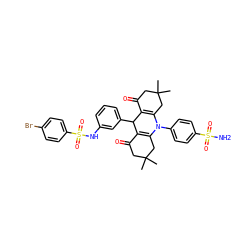 CC1(C)CC(=O)C2=C(C1)N(c1ccc(S(N)(=O)=O)cc1)C1=C(C(=O)CC(C)(C)C1)C2c1cccc(NS(=O)(=O)c2ccc(Br)cc2)c1 ZINC000473114399