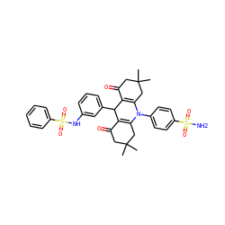 CC1(C)CC(=O)C2=C(C1)N(c1ccc(S(N)(=O)=O)cc1)C1=C(C(=O)CC(C)(C)C1)C2c1cccc(NS(=O)(=O)c2ccccc2)c1 ZINC000473115014