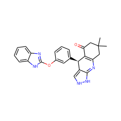 CC1(C)CC(=O)C2=C(C1)N=C1NNC=C1[C@H]2c1cccc(Oc2nc3ccccc3[nH]2)c1 ZINC000204758329