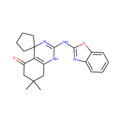 CC1(C)CC(=O)C2=C(C1)NC(Nc1nc3ccccc3o1)=NC21CCCC1 ZINC000009330991