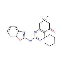 CC1(C)CC(=O)C2=C(C1)NC(Nc1nc3ccccc3o1)=NC21CCCCC1 ZINC000018212796