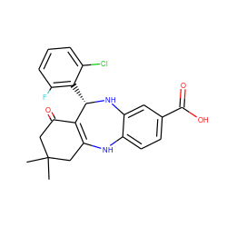 CC1(C)CC(=O)C2=C(C1)Nc1ccc(C(=O)O)cc1N[C@H]2c1c(F)cccc1Cl ZINC000043073137