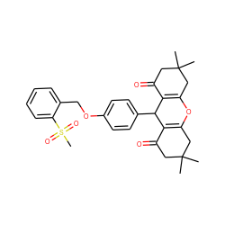 CC1(C)CC(=O)C2=C(C1)OC1=C(C(=O)CC(C)(C)C1)C2c1ccc(OCc2ccccc2S(C)(=O)=O)cc1 ZINC000299870928