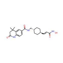 CC1(C)CC(=O)Nc2ccc(C(=O)NC[C@H]3CC[C@H](/C=C/C(=O)NO)CC3)cc21 ZINC000299839407