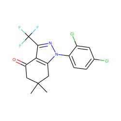 CC1(C)CC(=O)c2c(C(F)(F)F)nn(-c3ccc(Cl)cc3Cl)c2C1 ZINC000299829729