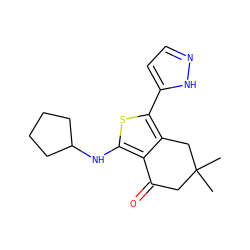 CC1(C)CC(=O)c2c(NC3CCCC3)sc(-c3ccn[nH]3)c2C1 ZINC000202083348