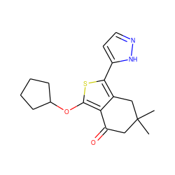 CC1(C)CC(=O)c2c(OC3CCCC3)sc(-c3ccn[nH]3)c2C1 ZINC000202066274