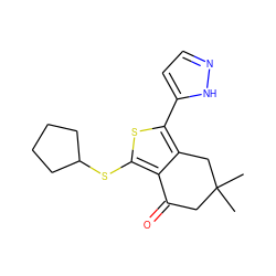 CC1(C)CC(=O)c2c(SC3CCCC3)sc(-c3ccn[nH]3)c2C1 ZINC000166472718