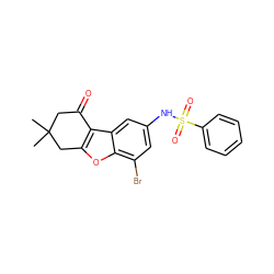 CC1(C)CC(=O)c2c(oc3c(Br)cc(NS(=O)(=O)c4ccccc4)cc23)C1 ZINC000000752701