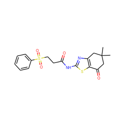 CC1(C)CC(=O)c2sc(NC(=O)CCS(=O)(=O)c3ccccc3)nc2C1 ZINC000004325475