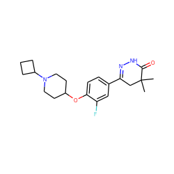 CC1(C)CC(c2ccc(OC3CCN(C4CCC4)CC3)c(F)c2)=NNC1=O ZINC000082159703