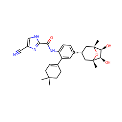 CC1(C)CC=C(c2cc([C@H]3C[C@]4(C)O[C@](C)(C3)[C@@H](O)[C@H]4O)ccc2NC(=O)c2nc(C#N)c[nH]2)CC1 ZINC000100619459
