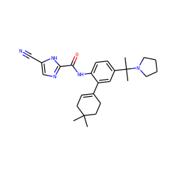 CC1(C)CC=C(c2cc(C(C)(C)N3CCCC3)ccc2NC(=O)c2ncc(C#N)[nH]2)CC1 ZINC000146932930