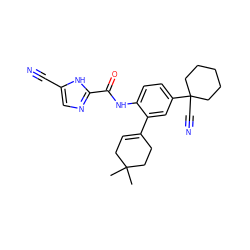 CC1(C)CC=C(c2cc(C3(C#N)CCCCC3)ccc2NC(=O)c2ncc(C#N)[nH]2)CC1 ZINC000141210996