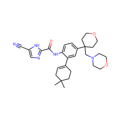 CC1(C)CC=C(c2cc(C3(CN4CCOCC4)CCOCC3)ccc2NC(=O)c2ncc(C#N)[nH]2)CC1 ZINC000146883363