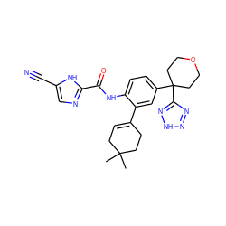 CC1(C)CC=C(c2cc(C3(c4nn[nH]n4)CCOCC3)ccc2NC(=O)c2ncc(C#N)[nH]2)CC1 ZINC000146876439