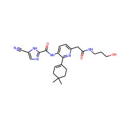 CC1(C)CC=C(c2nc(CC(=O)NCCCO)ccc2NC(=O)c2ncc(C#N)[nH]2)CC1 ZINC000146948795
