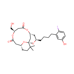 CC1(C)CC[C@@H]2CC(=O)O[C@@H](CO)CC(=O)O[C@@H]3C[C@@H](CCCCc4cc(O)ccc4I)O[C@@]1(C3)O2 ZINC000096910116