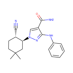 CC1(C)CC[C@H](C#N)[C@@H](n2cc(C(N)=O)c(Nc3ccccc3)n2)C1 ZINC000221844772