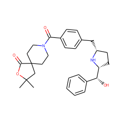 CC1(C)CC2(CCN(C(=O)c3ccc(C[C@@H]4CC[C@H]([C@H](O)c5ccccc5)N4)cc3)CC2)C(=O)O1 ZINC000653801662