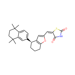 CC1(C)CCC(C)(C)c2cc([C@@H]3CCCc4oc(/C=C5/SC(=O)NC5=O)cc43)ccc21 ZINC000026163503