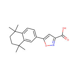 CC1(C)CCC(C)(C)c2cc(-c3cc(C(=O)O)no3)ccc21 ZINC000013557587