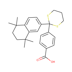 CC1(C)CCC(C)(C)c2cc(C3(c4ccc(C(=O)O)cc4)SCCCS3)ccc21 ZINC000013743082