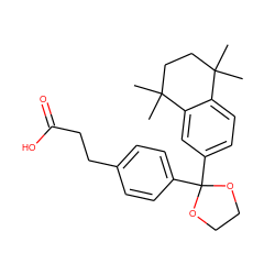 CC1(C)CCC(C)(C)c2cc(C3(c4ccc(CCC(=O)O)cc4)OCCO3)ccc21 ZINC000653728689