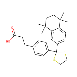 CC1(C)CCC(C)(C)c2cc(C3(c4ccc(CCC(=O)O)cc4)SCCS3)ccc21 ZINC000653732498