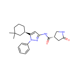 CC1(C)CCC[C@@H](c2cc(NC(=O)[C@@H]3CNC(=O)C3)nn2-c2ccccc2)C1 ZINC000169685404