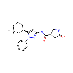 CC1(C)CCC[C@@H](c2cc(NC(=O)[C@H]3CNC(=O)C3)nn2-c2ccccc2)C1 ZINC000169707030