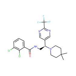 CC1(C)CCN([C@@H](CNC(=O)c2cccc(Cl)c2Cl)c2cnc(C(F)(F)F)nc2)CC1 ZINC000217086300