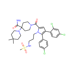 CC1(C)CCN(C2(C(N)=O)CCN(C(=O)c3cc(-c4ccc(Cl)cc4Cl)c(-c4ccc(Cl)cc4)n3CCCNS(C)(=O)=O)CC2)CC1 ZINC000058503302