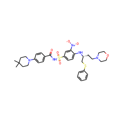 CC1(C)CCN(c2ccc(C(=O)NS(=O)(=O)c3ccc(N[C@H](CCN4CCOCC4)CSc4ccccc4)c([N+](=O)[O-])c3)cc2)CC1 ZINC000028568862