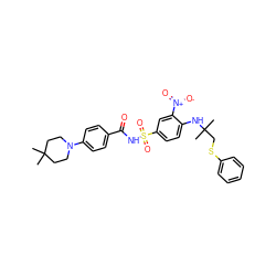 CC1(C)CCN(c2ccc(C(=O)NS(=O)(=O)c3ccc(NC(C)(C)CSc4ccccc4)c([N+](=O)[O-])c3)cc2)CC1 ZINC000036161296