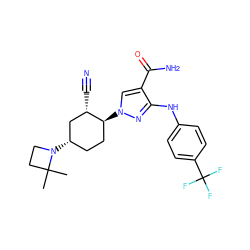 CC1(C)CCN1[C@H]1CC[C@H](n2cc(C(N)=O)c(Nc3ccc(C(F)(F)F)cc3)n2)[C@@H](C#N)C1 ZINC000222978607