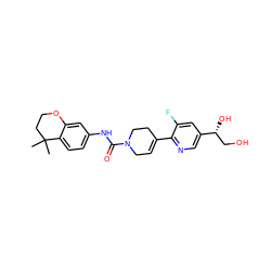 CC1(C)CCOc2cc(NC(=O)N3CC=C(c4ncc([C@H](O)CO)cc4F)CC3)ccc21 ZINC000141065986