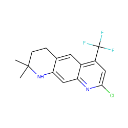 CC1(C)CCc2cc3c(C(F)(F)F)cc(Cl)nc3cc2N1 ZINC000027408682