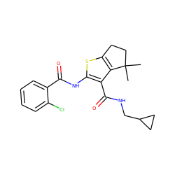 CC1(C)CCc2sc(NC(=O)c3ccccc3Cl)c(C(=O)NCC3CC3)c21 ZINC000095563283