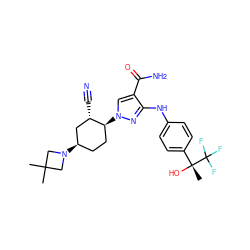 CC1(C)CN([C@@H]2CC[C@H](n3cc(C(N)=O)c(Nc4ccc([C@@](C)(O)C(F)(F)F)cc4)n3)[C@@H](C#N)C2)C1 ZINC000221864967