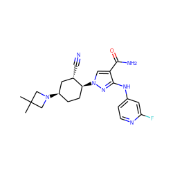 CC1(C)CN([C@@H]2CC[C@H](n3cc(C(N)=O)c(Nc4ccnc(F)c4)n3)[C@@H](C#N)C2)C1 ZINC000222975483