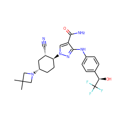 CC1(C)CN([C@H]2CC[C@H](n3cc(C(N)=O)c(Nc4ccc([C@@H](O)C(F)(F)F)cc4)n3)[C@@H](C#N)C2)C1 ZINC000221833121